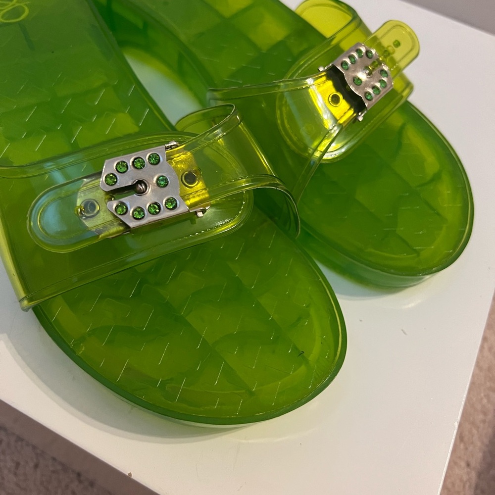 Olive Green Retro Jelly Slide Sandal Size 8.5 Made in Italy Dr. Scholl’s New HTF